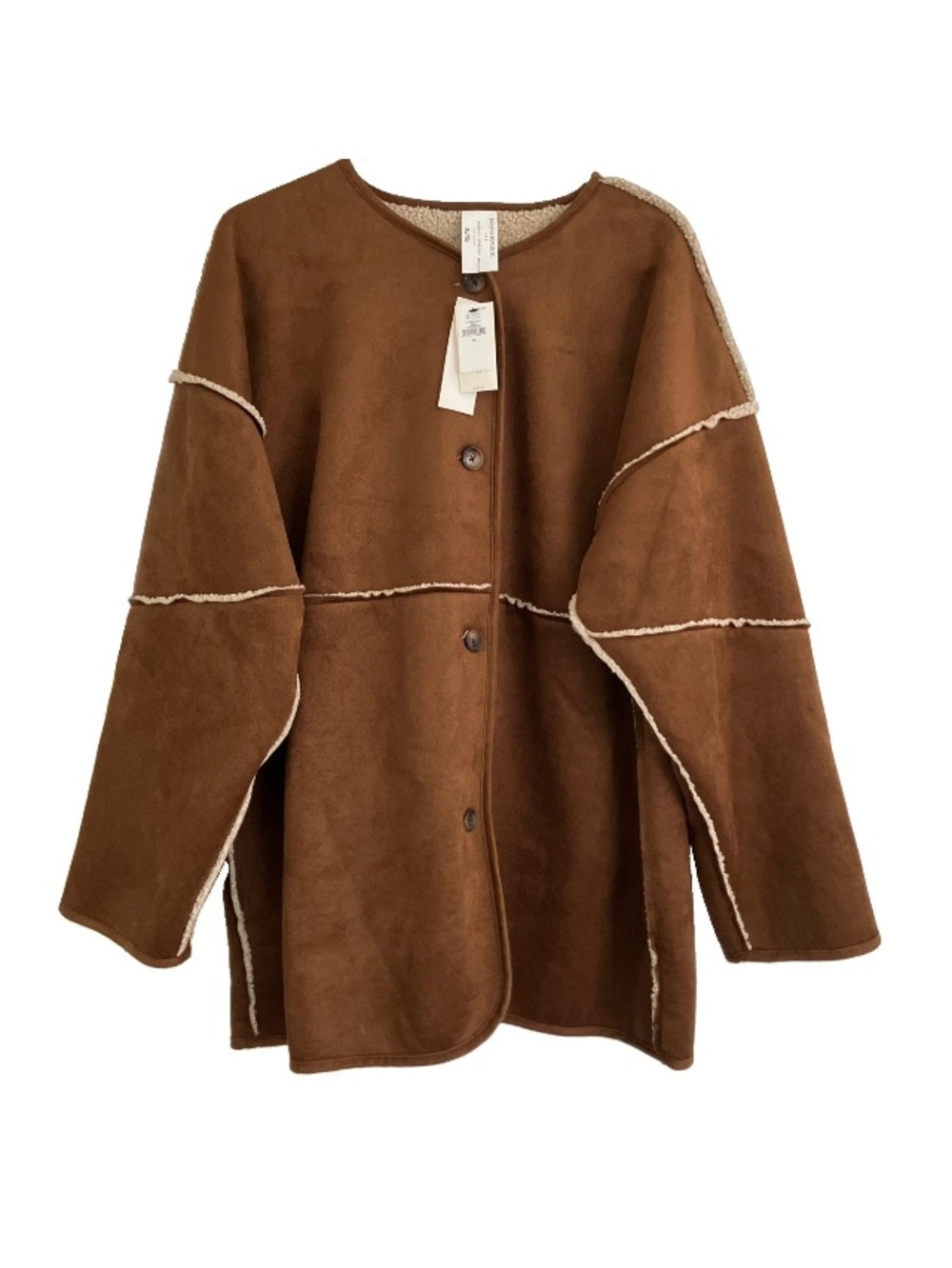 NWT Banana Republic Brown Oversized Reversible Vegan Suede Sherpa Jacket size XL - Picture 4 of 12
